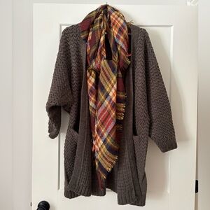 Pink Martini Brown Knit Cardigan with Matching Scarf